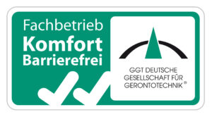 Logo Fachbetrieb Komfort Barrierefrei GGT Deiutsche Gesellschaft für Gernontotechnik Logo Fachbetrieb Komfort Barrierefrei GGT Deiutsche Gesellschaft für Gernontotechnik