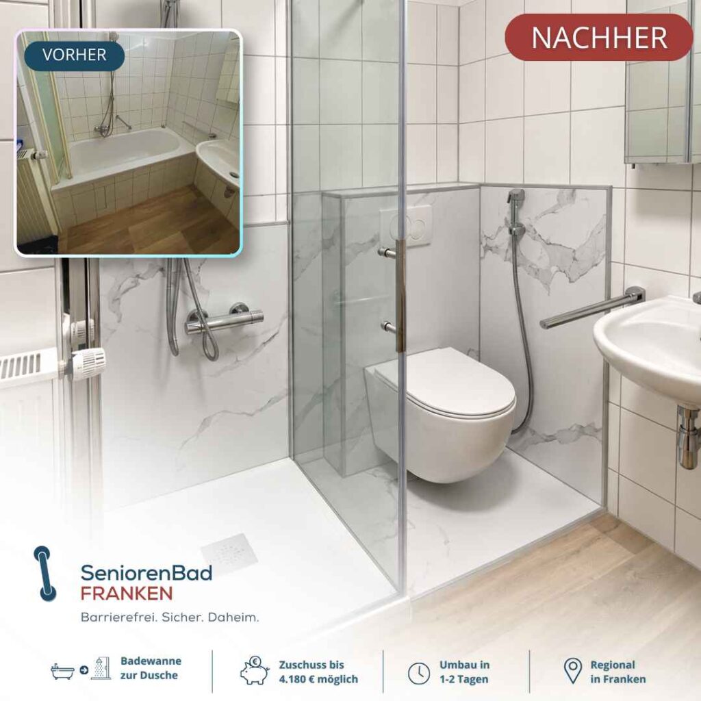 Vorher-Nachher Bild Badezimmerumbau Badewanne zu Dusche und WC